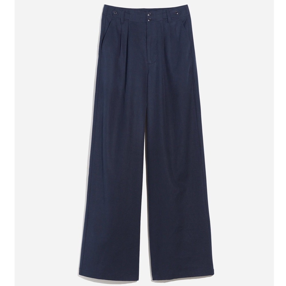 Madewell The Harlow Wide-Leg Pant Navy Blue Tencel Linen Blend Size 6